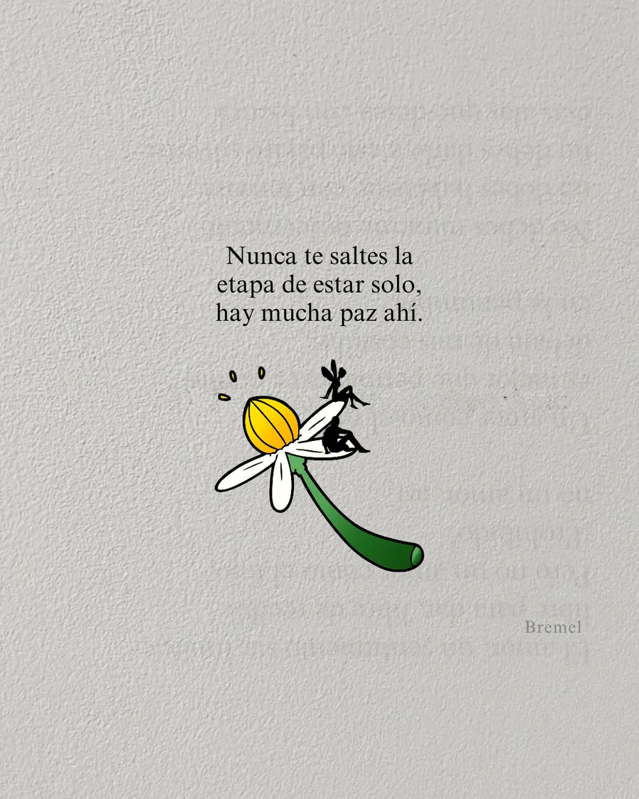 Nunca te saltes la etapa de estar solo, hay mucha paz ahí.